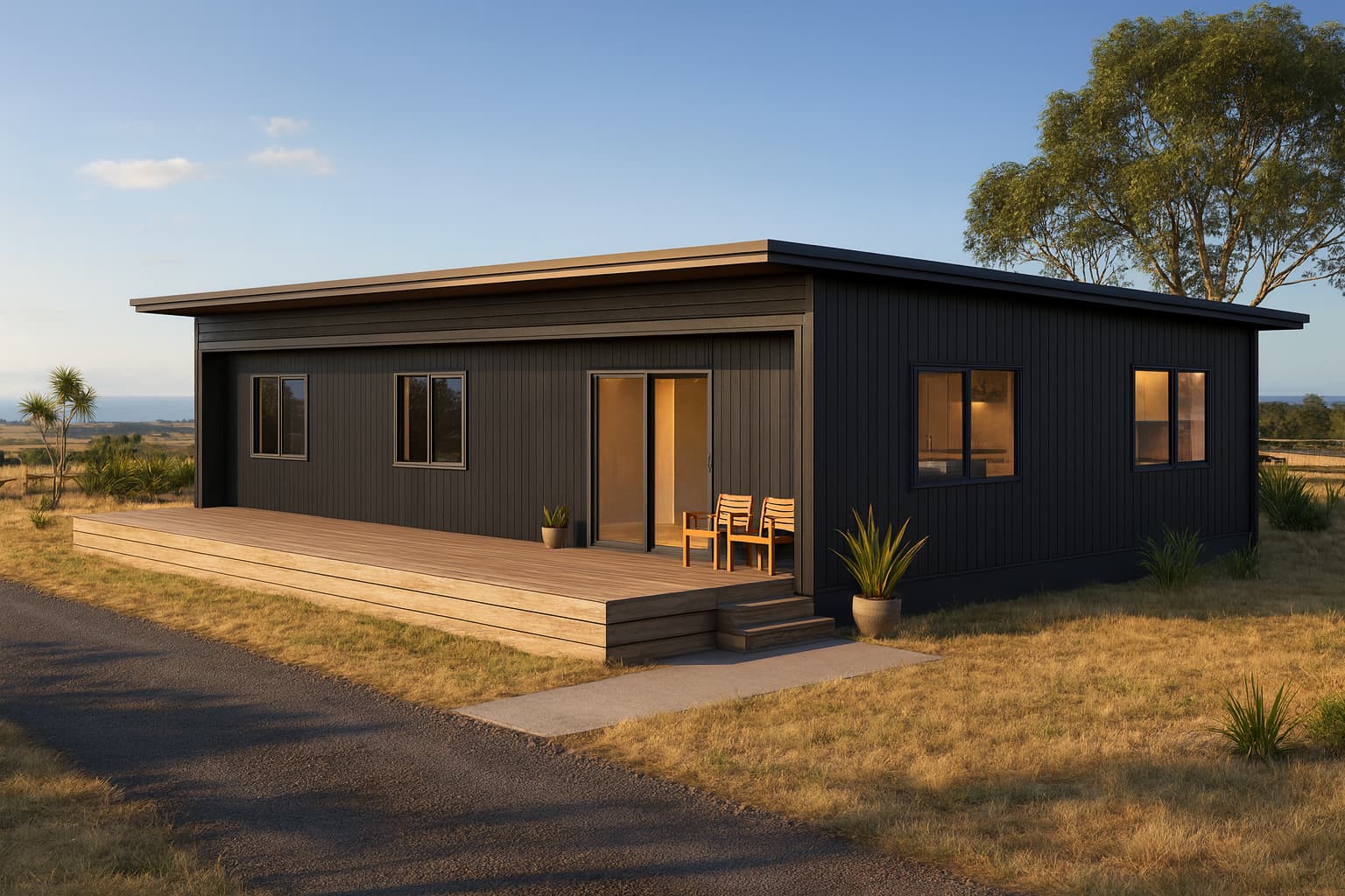 Modern Mono Pitch prefab house coastal